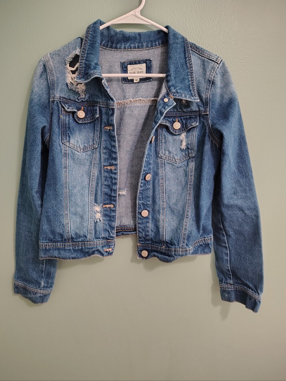 Wax Jean Distressed Light Blue Denim Jacket for Kids
